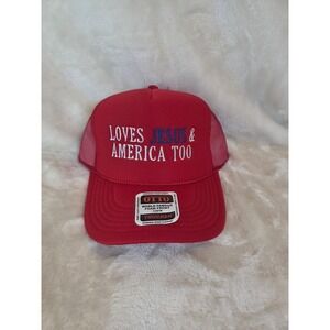 OTTO Red Trucker Hat Loves Jesus America Too Mesh Snapback‎
